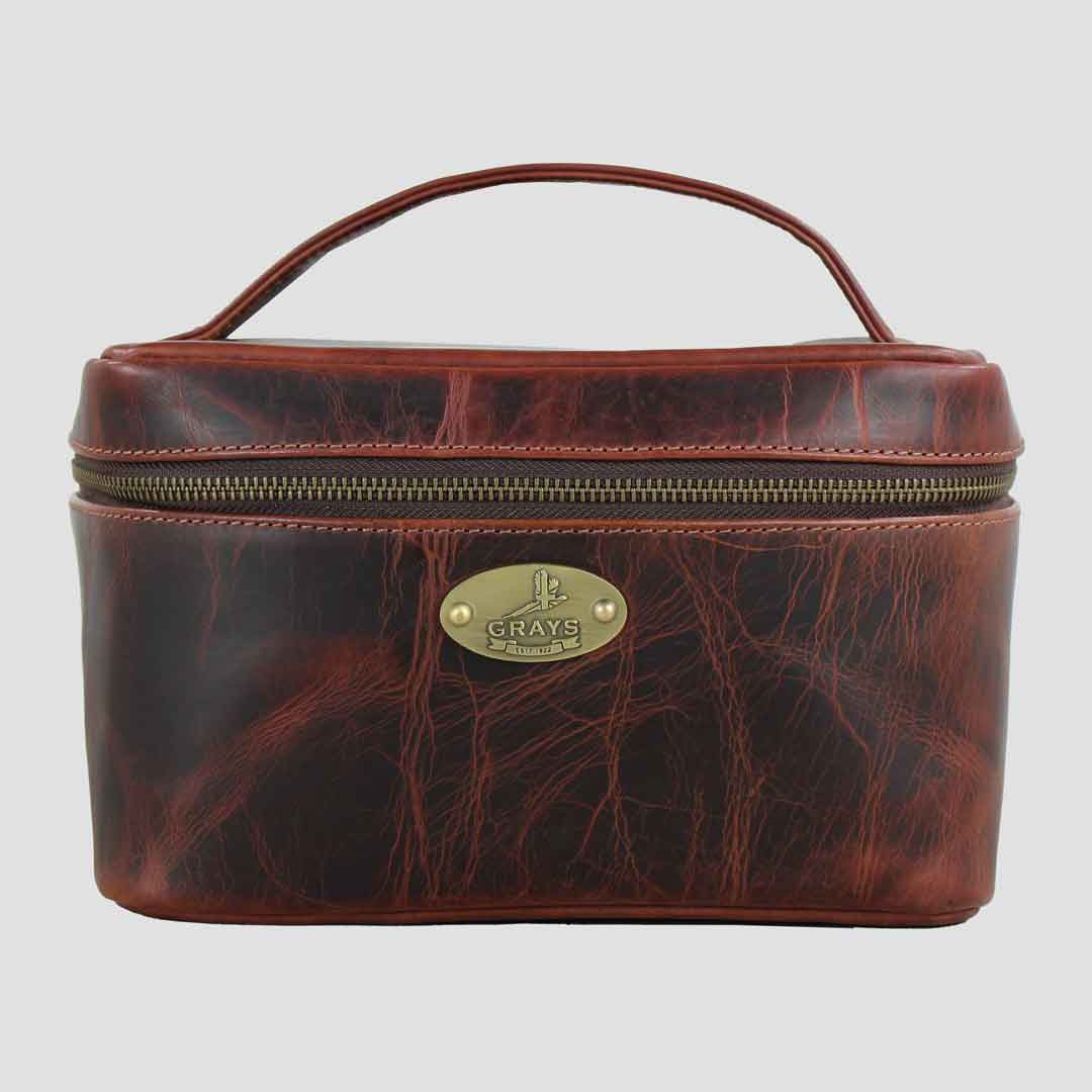 Elford Handle Leather Wash Bag Brown