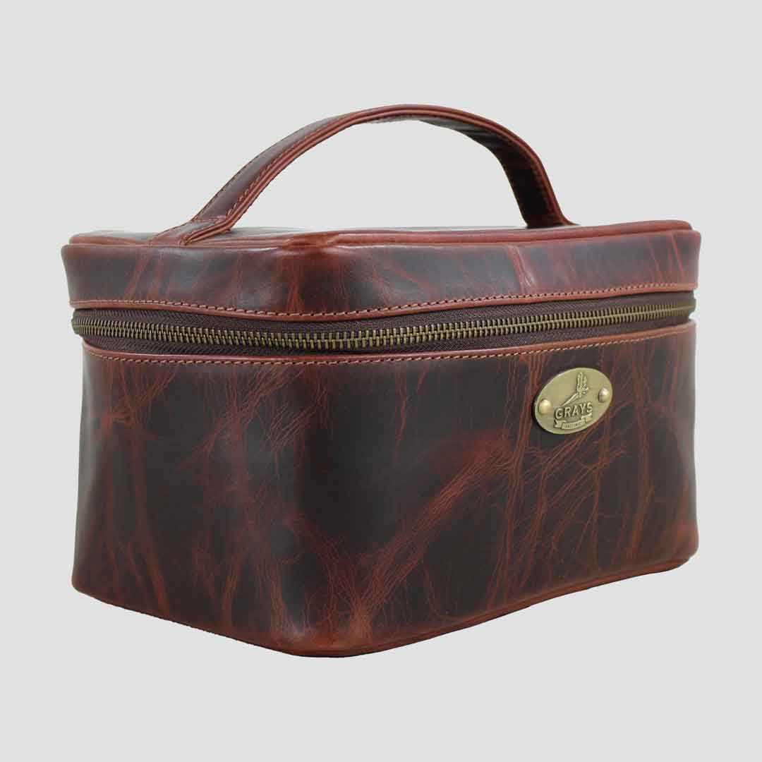 Elford Handle Leather Wash Bag Brown